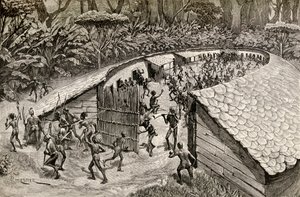 Los nativos de Iyugu preparándose para la guerra, 1890